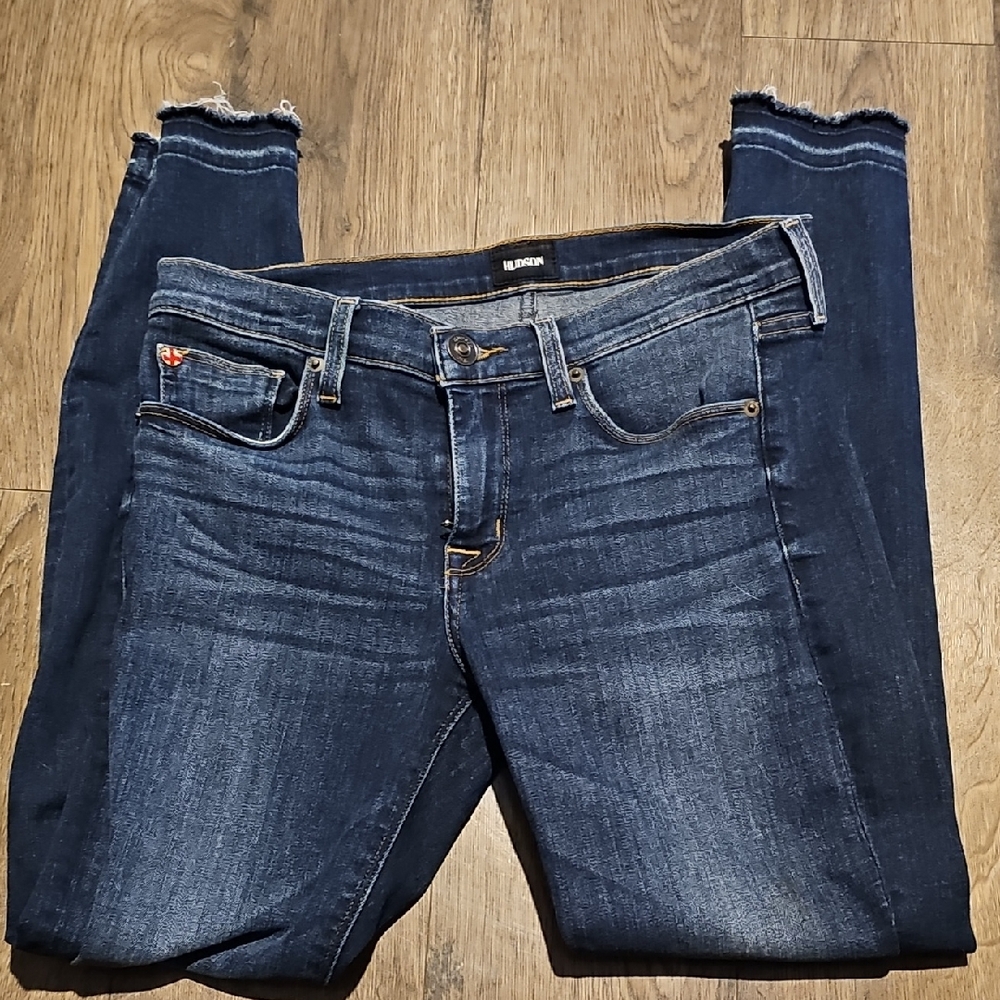 Hudson Jeans Dark Blue Skinny Stetch Women waist 28 Raw Hem